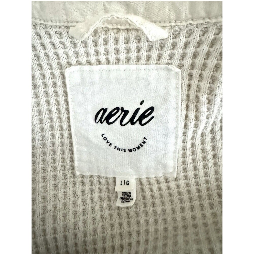 Aerie Lumberjane Waffle Knit Shirt Oversized Cozy Layer Size Large Cream - Picture 5 of 8